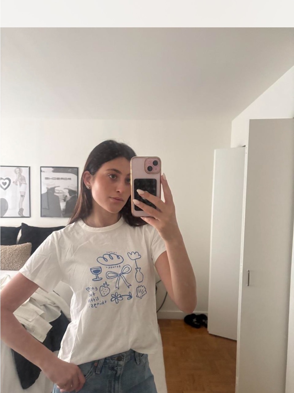 bohme White Short Sleeve Tee with Blue Graphic